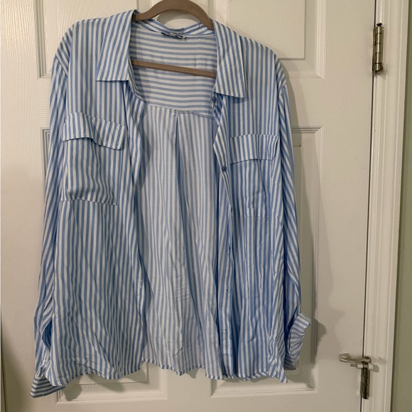 Fashion Nova Tops - Fashion Nova Light Blue Striped Casual Shirt